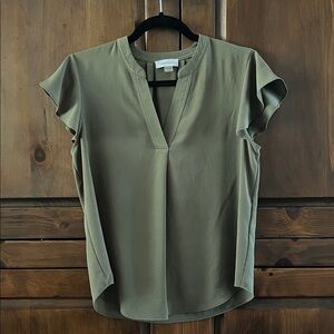 Calvin Klein Collection Olive V-Neck Blouse
